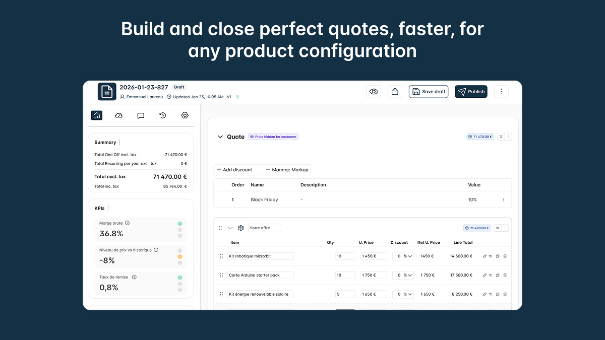 Qwoty pricing rules engine showing multi-tier discount configuration and approval workflow routing